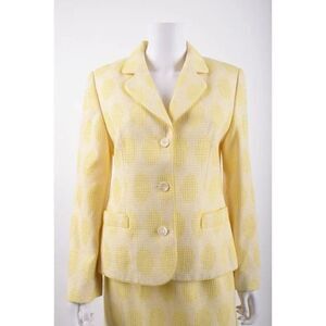 Louis Feraud Womens Blazer Skirt Suit Printed 2 Pc US 8 Yellow Wool Career